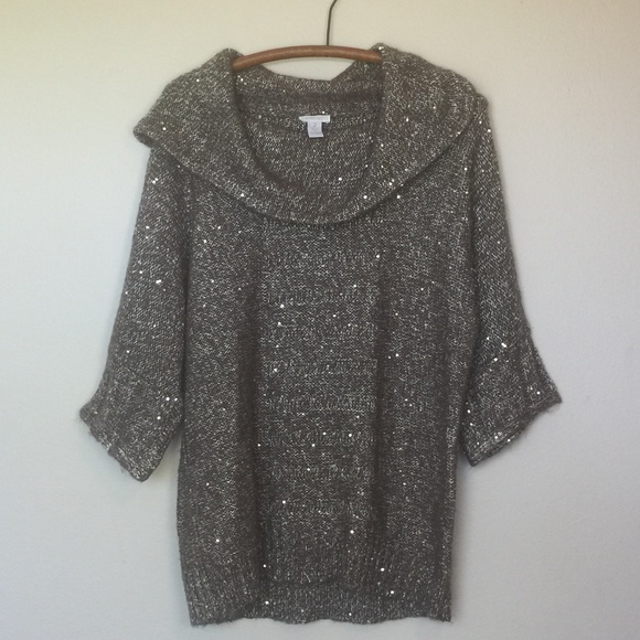 Chico's Sweaters - CHICO'S Taupe & Silver Sparkle Sweater 3|4 Sleeves